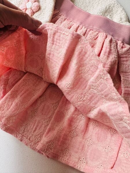 Papatya aplikeli üçlü set takım (etek/body/ceket)