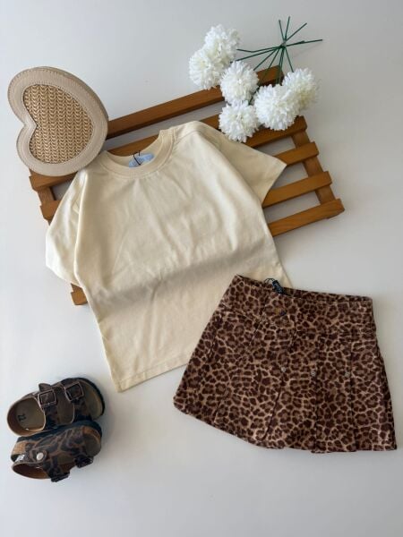 Leopar şort etek takım