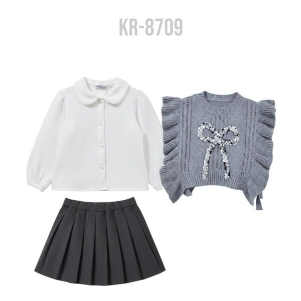 Payet detaylı üçlü triko set