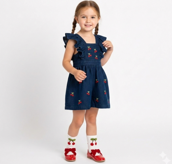 Kirazlı denim tulum