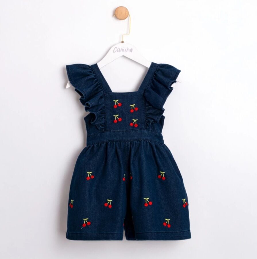 Kirazlı denim tulum