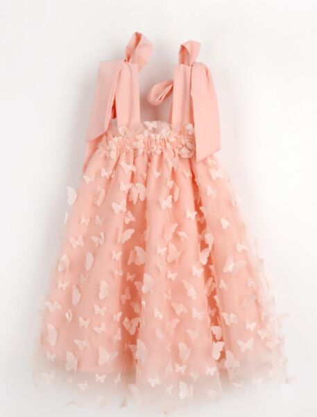 Kelebek aplikeli somon elbise