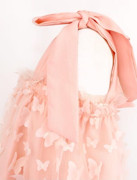 Kelebek aplikeli somon elbise