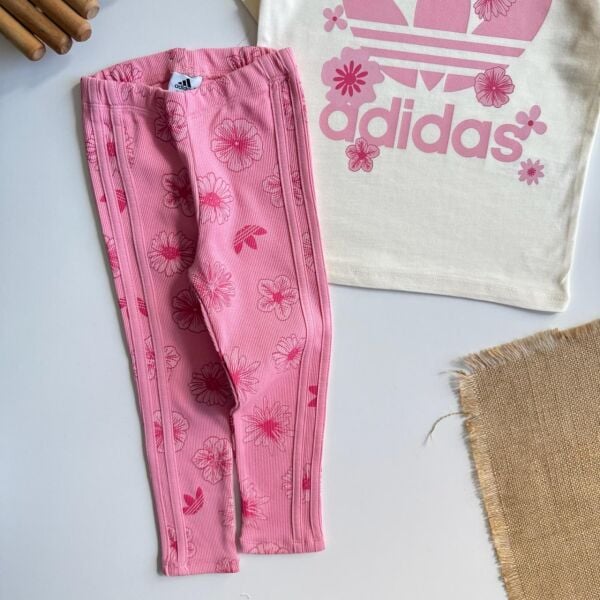 Çiçek baskılı taytlı takım pembe