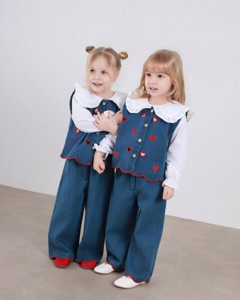 Kalpli denim takım üçlü set