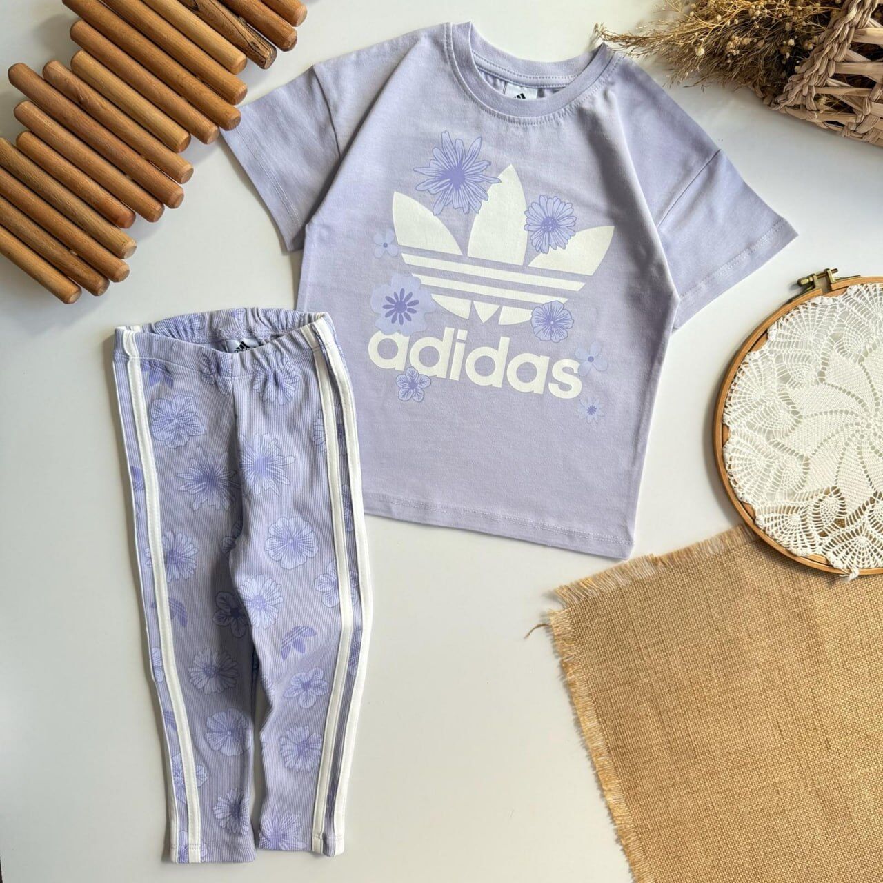 Çiçek baskılı taytlı takım lila