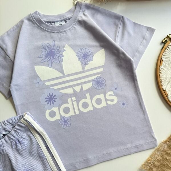 Çiçek baskılı taytlı takım lila