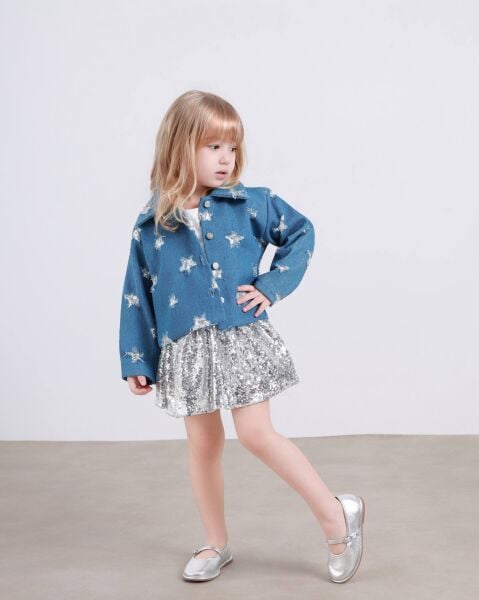 Pul payet etekli denim takım