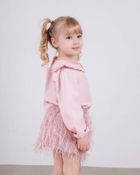 Tüylü etekli takım pembe