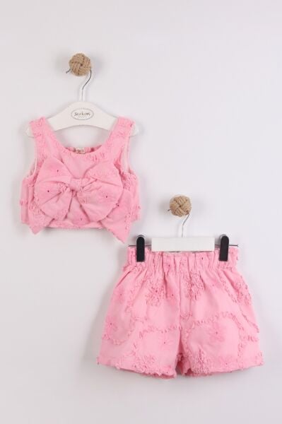 Fisto detaylı şortlu takım pembe