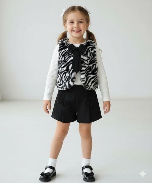 Leopar desenli peluş yelek üçlü set takım