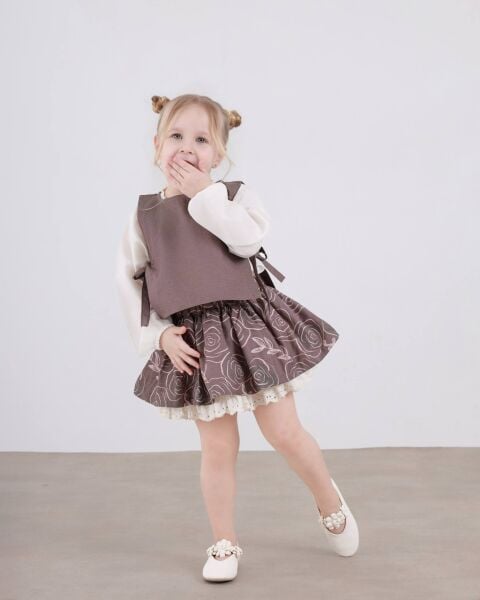 Gabardin üçlü set kahverengi