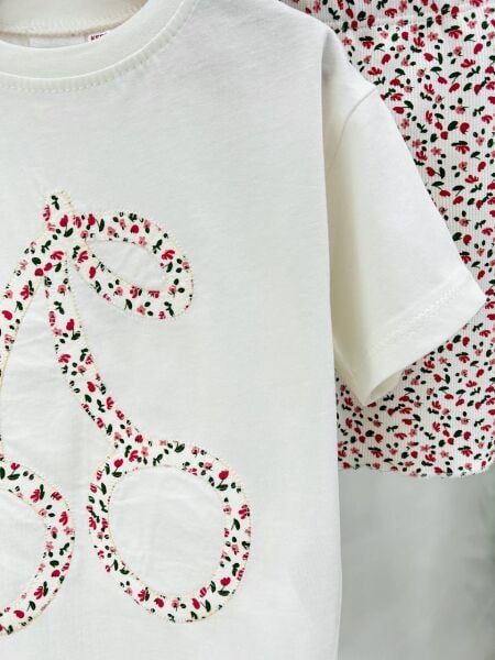 Kiraz işlemeli biker taytlı takım