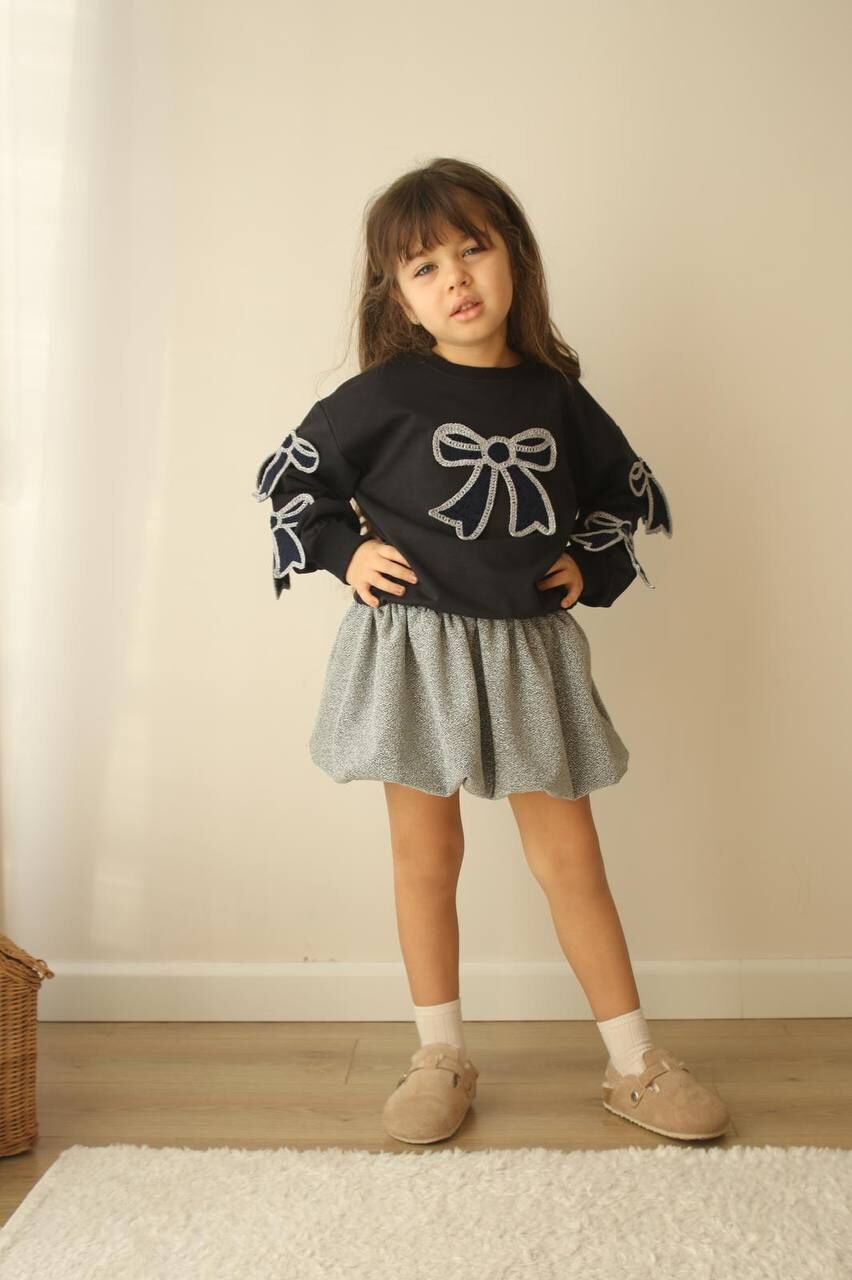 Fiyonklu balon etekli simli takım (renk lacivert)