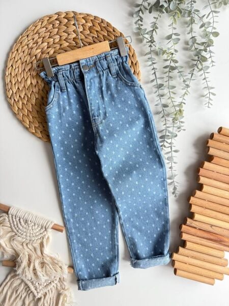 Damla detaylı kalpli denim pantolon