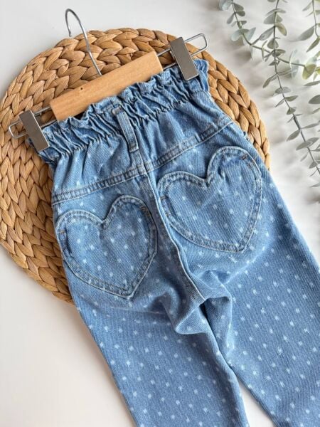 Damla detaylı kalpli denim pantolon