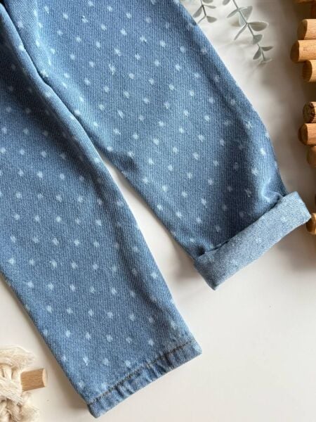 Damla detaylı kalpli denim pantolon