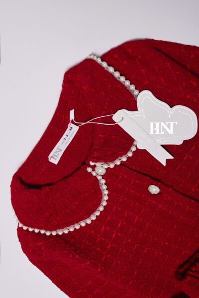 Tüvit inci yakalı kırmızı takim (çanta dahil)