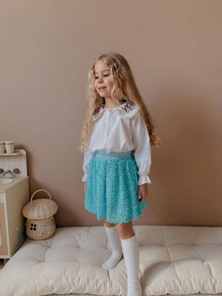 Gömlek ve payet etekli takım turkuaz