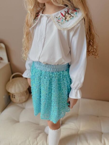 Gömlek ve payet etekli takım turkuaz