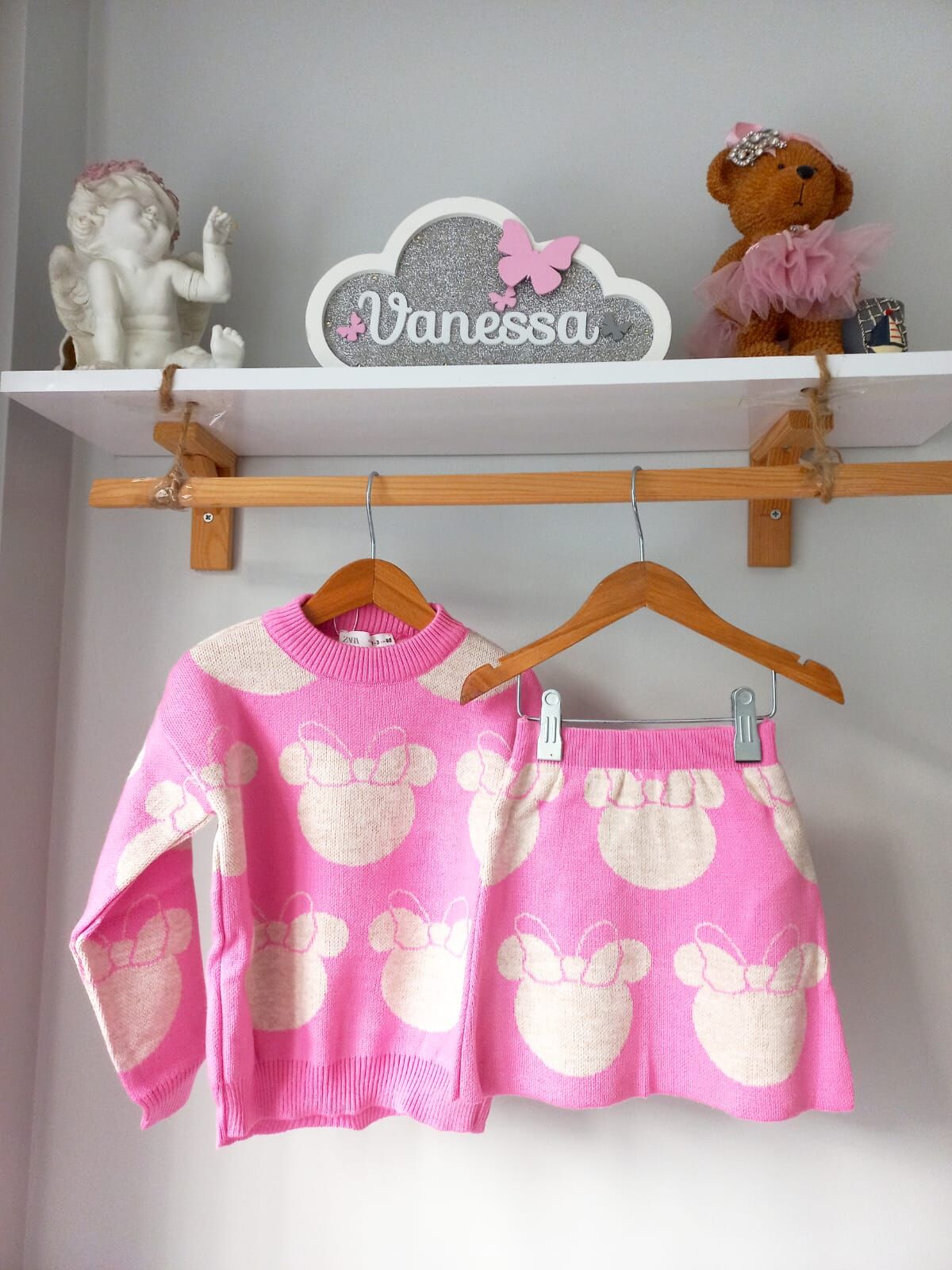 Minnie etekli triko takım pembe