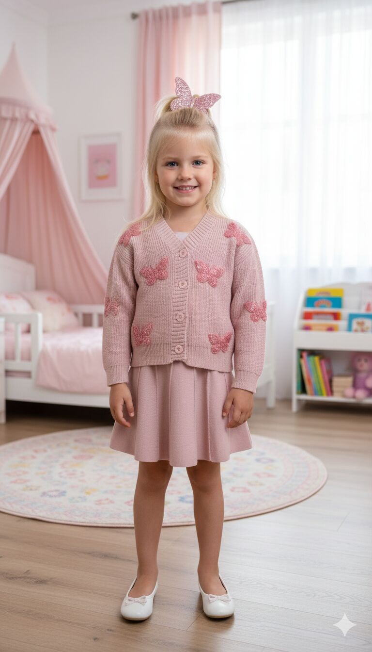 Kelebek aplikeli triko etekli takım