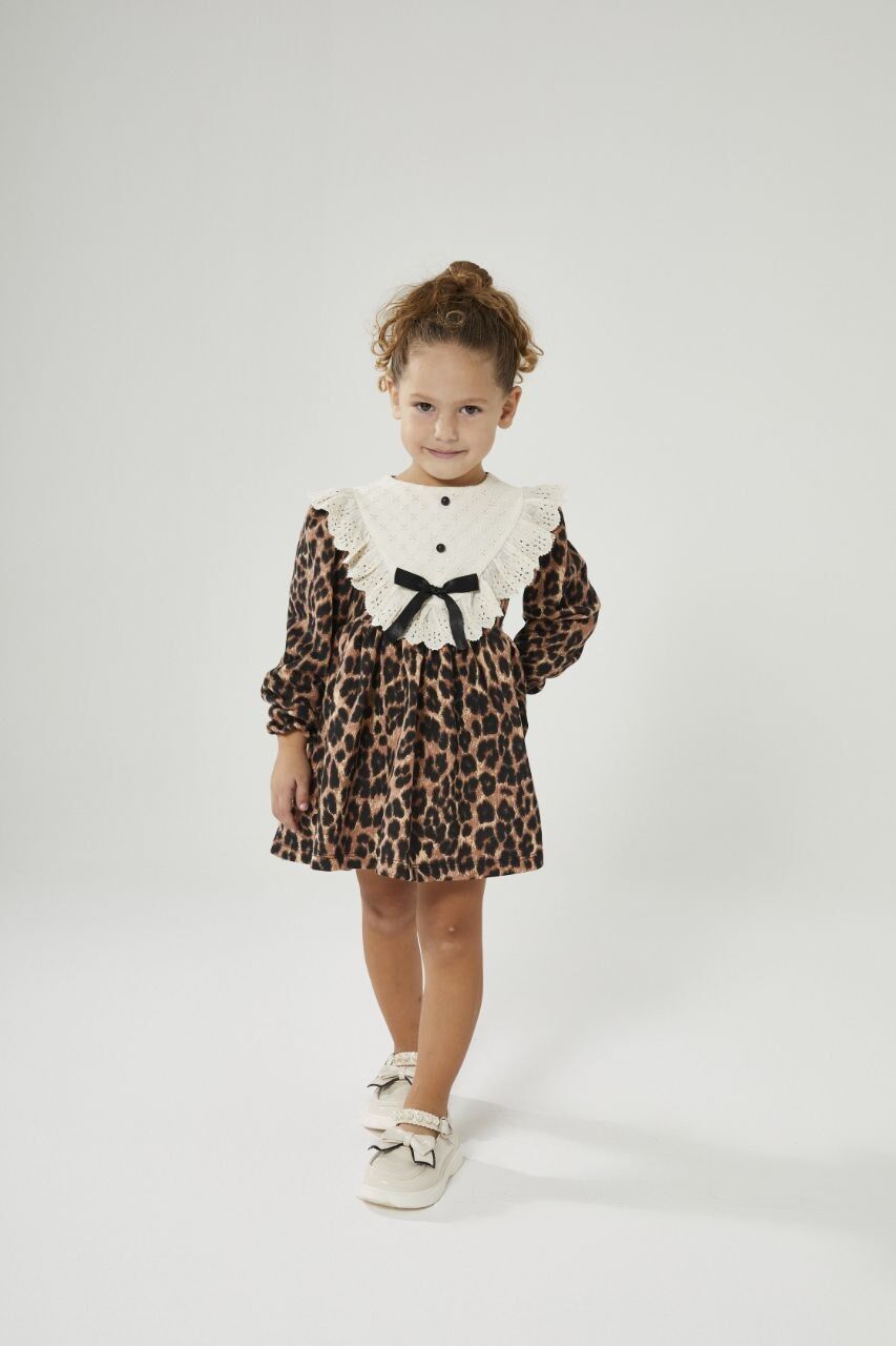 Fisto detaylı leopar elbise 7/8 yaş