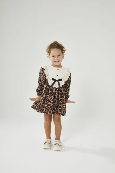 Fisto detaylı leopar elbise