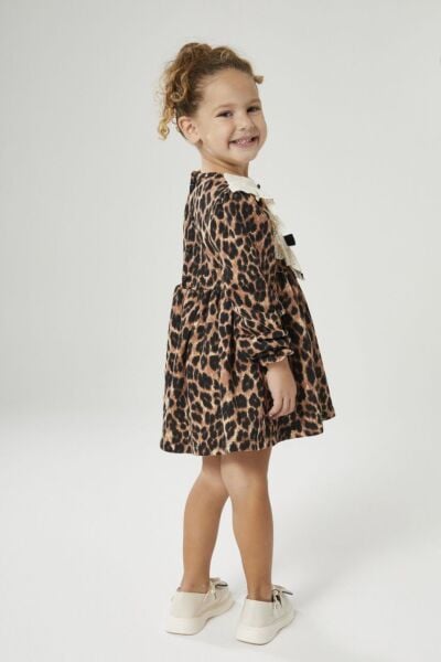 Fisto detaylı leopar elbise 7/8 yaş