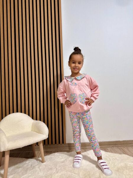 Kirazlı yaka detaylı taytlı takım