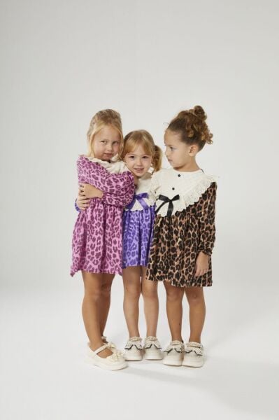 Fisto detaylı leopar elbise Pembe