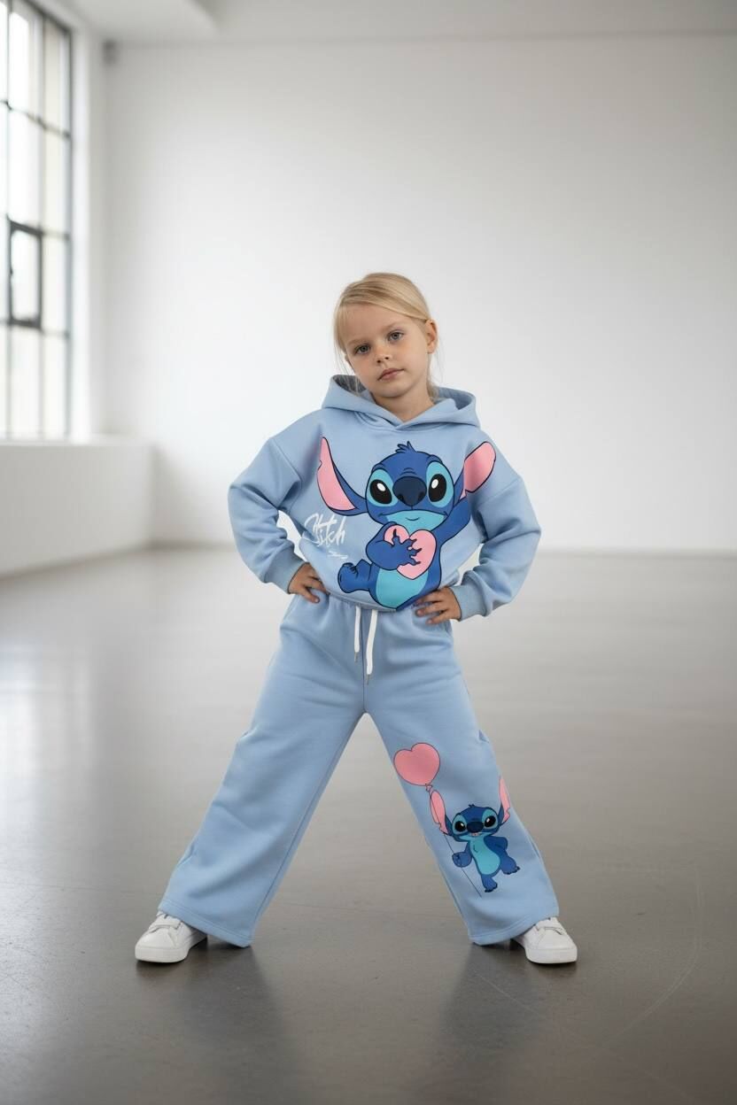 Stitch kapşonlu iki iplik takım mavi