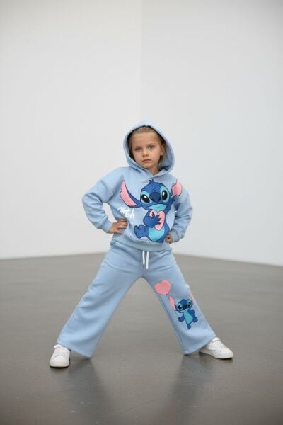 Stitch kapşonlu iki iplik takım mavi
