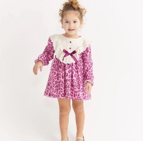 Fisto detaylı leopar elbise Pembe