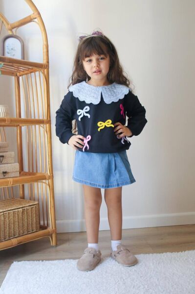 Fiyonk sweat & denim şort etekli takım