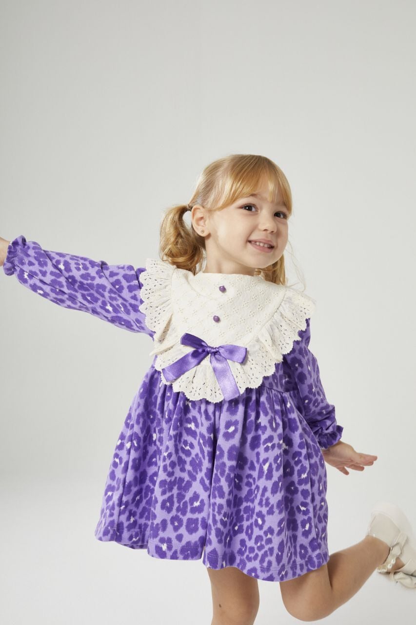 Fisto detaylı leopar elbise mor