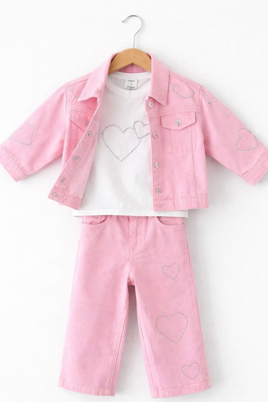 Kalp taş detaylı üçlü set takım