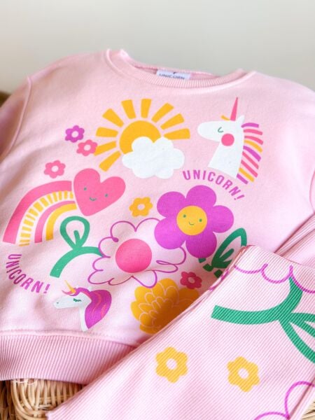 Unicorn çiçekli taytlı takım