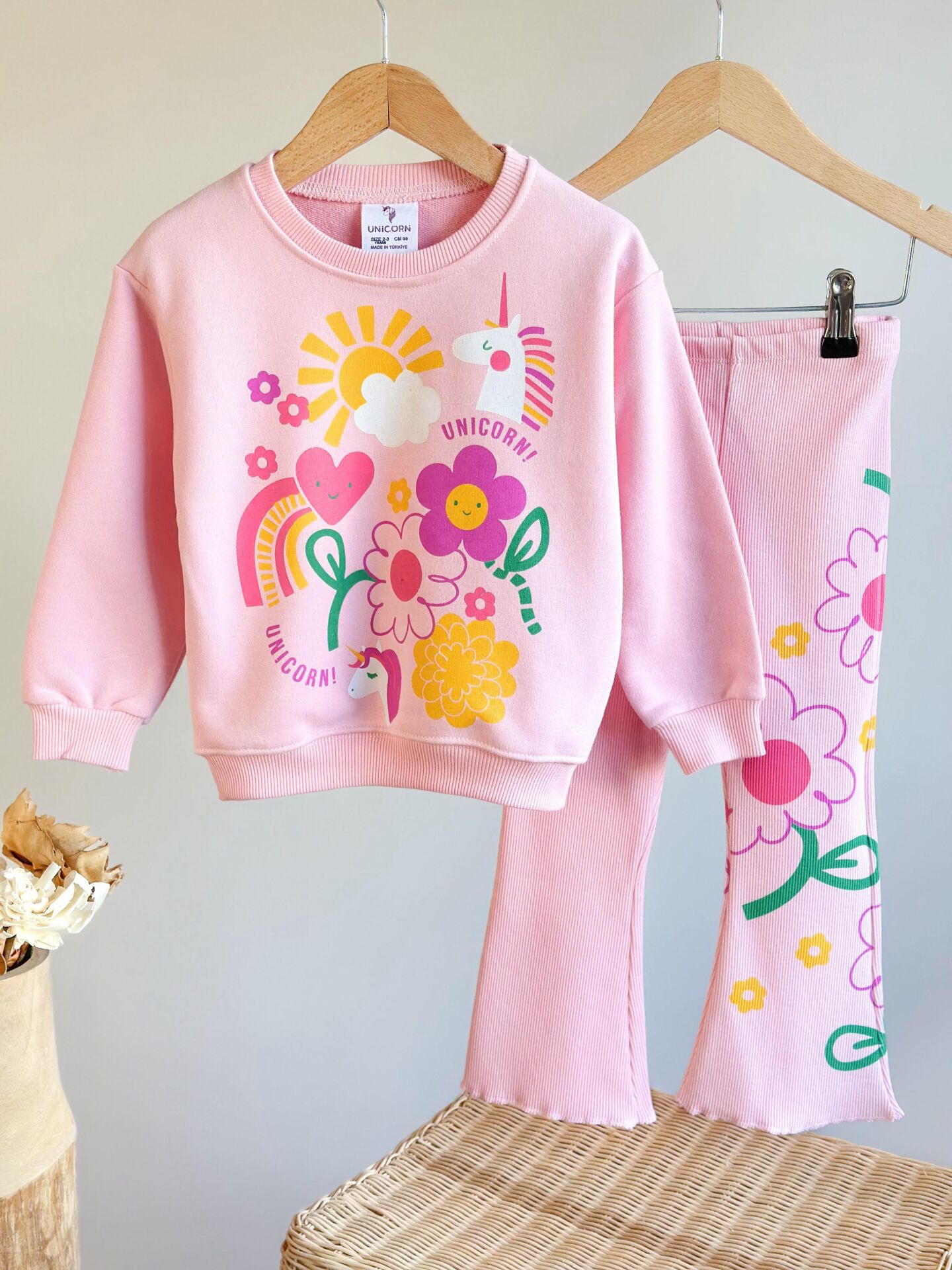 Unicorn çiçekli taytlı takım