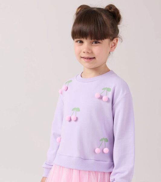 Kiraz aplikeli tüllü elbise lila