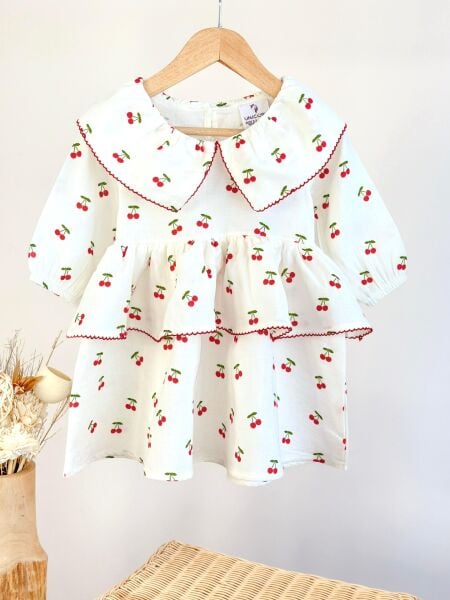 Kirazlı müslin elbise