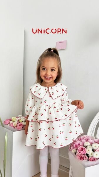 Kirazlı müslin elbise