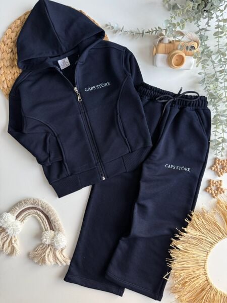 Fermuarlı kapşonlu basic lacivert takım