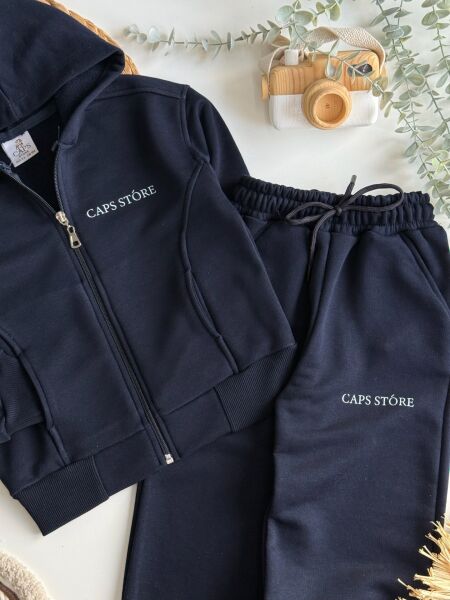 Fermuarlı kapşonlu basic lacivert takım
