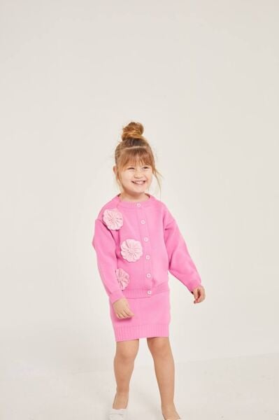 Gül motifli triko etekli takım