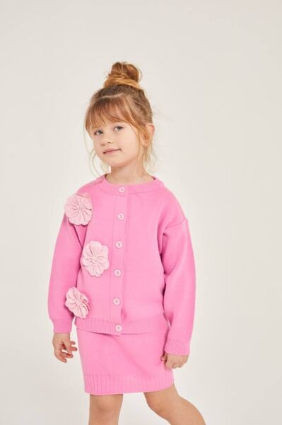 Gül motifli triko etekli takım