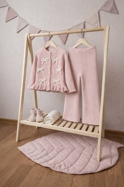 Fiyonk aplikeli triko takım Pembe