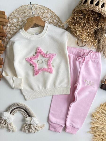 Yıldız aplikeli eşofman takımı Pembe