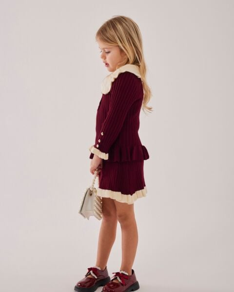 Fırfır detaylı triko takım bordo 4/5 yaş