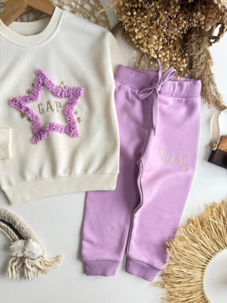 Yıldız aplikeli eşofman takımı lila